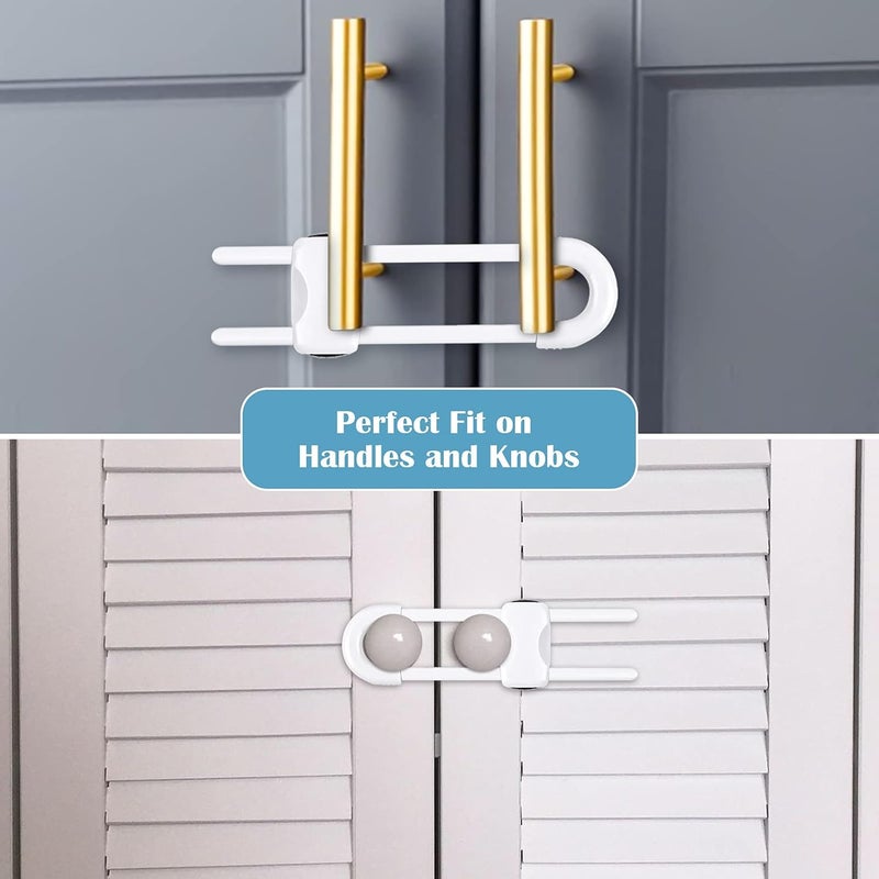 Modacraft 12 Packs Baby Proofing Sliding Cabinet Locks U-Shaped Child Safety Latches Adjustable White Locks for Handles Knobs Drawers Closet Cupboard - Image 5